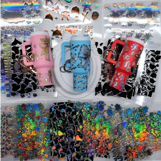 Wholesale Holographic Stickers Random 20/50/100pcs Cartoon Pattern Mini Travel  Cup Stickerlaser wraps